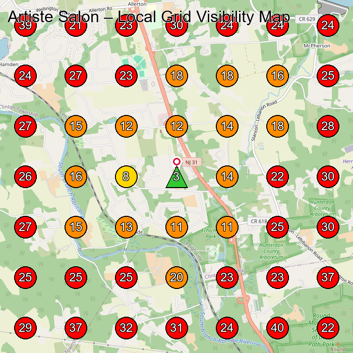 Artiste Salon GeoGrid visibility map for Dance School in Lebanon